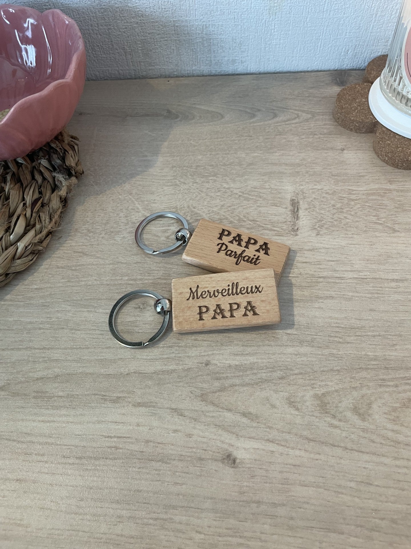 Porte clé en bois "Papa"