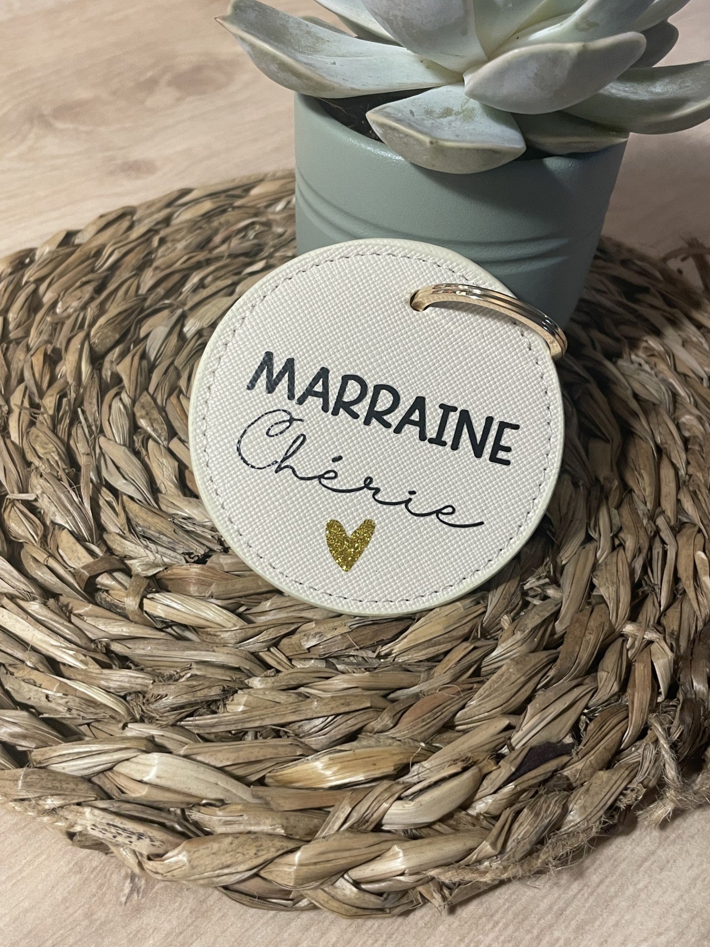 Porte clé "coeur chéri" marraine